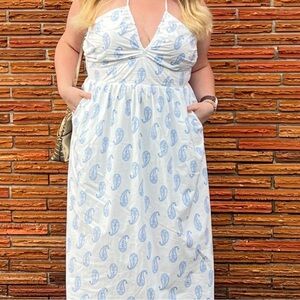 Blue printed halter dress